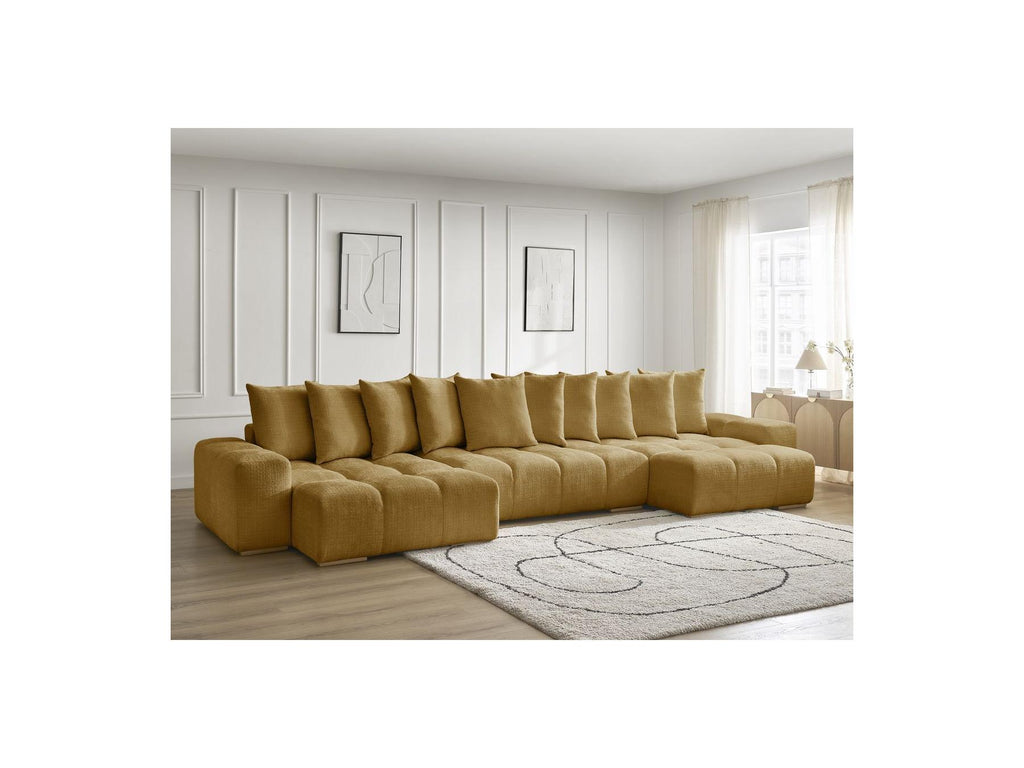 Anakin - Canapé Panoramique Convertible Coffre - Tissu Texturé - 10 Coussins