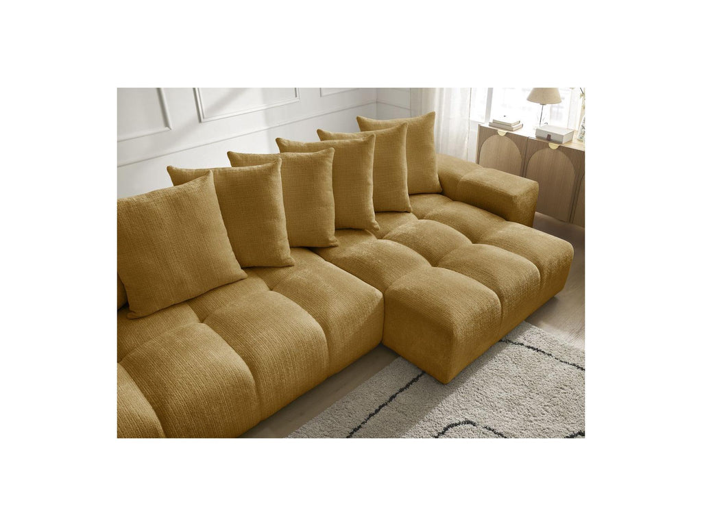 Anakin - Canapé Panoramique Convertible Coffre - Tissu Texturé - 10 Coussins
