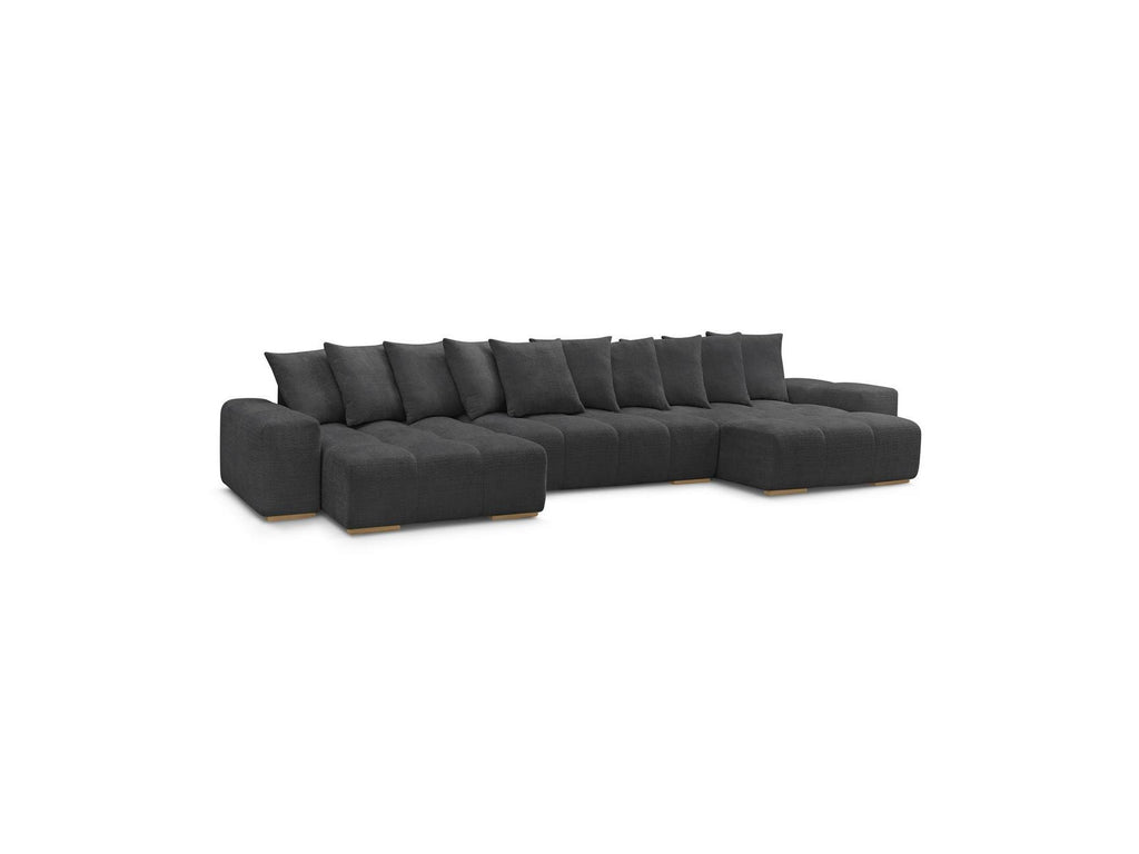Anakin - Canapé Panoramique Convertible Coffre - Tissu Texturé - 10 Coussins