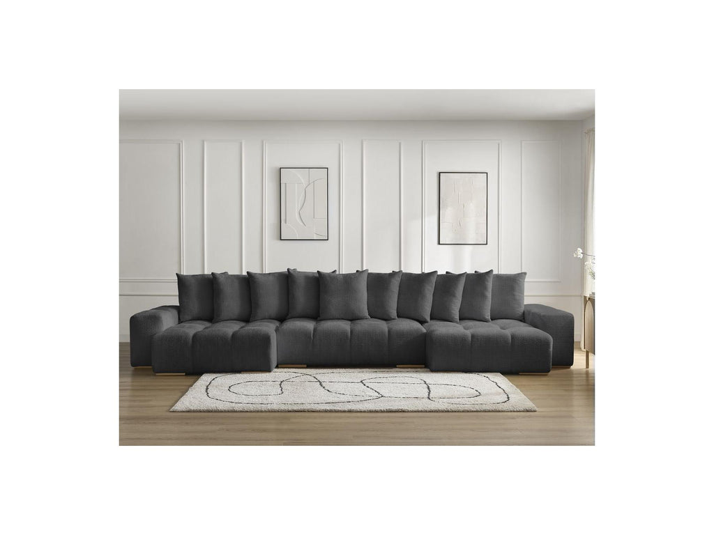 Anakin - Canapé Panoramique Convertible Coffre - Tissu Texturé - 10 Coussins
