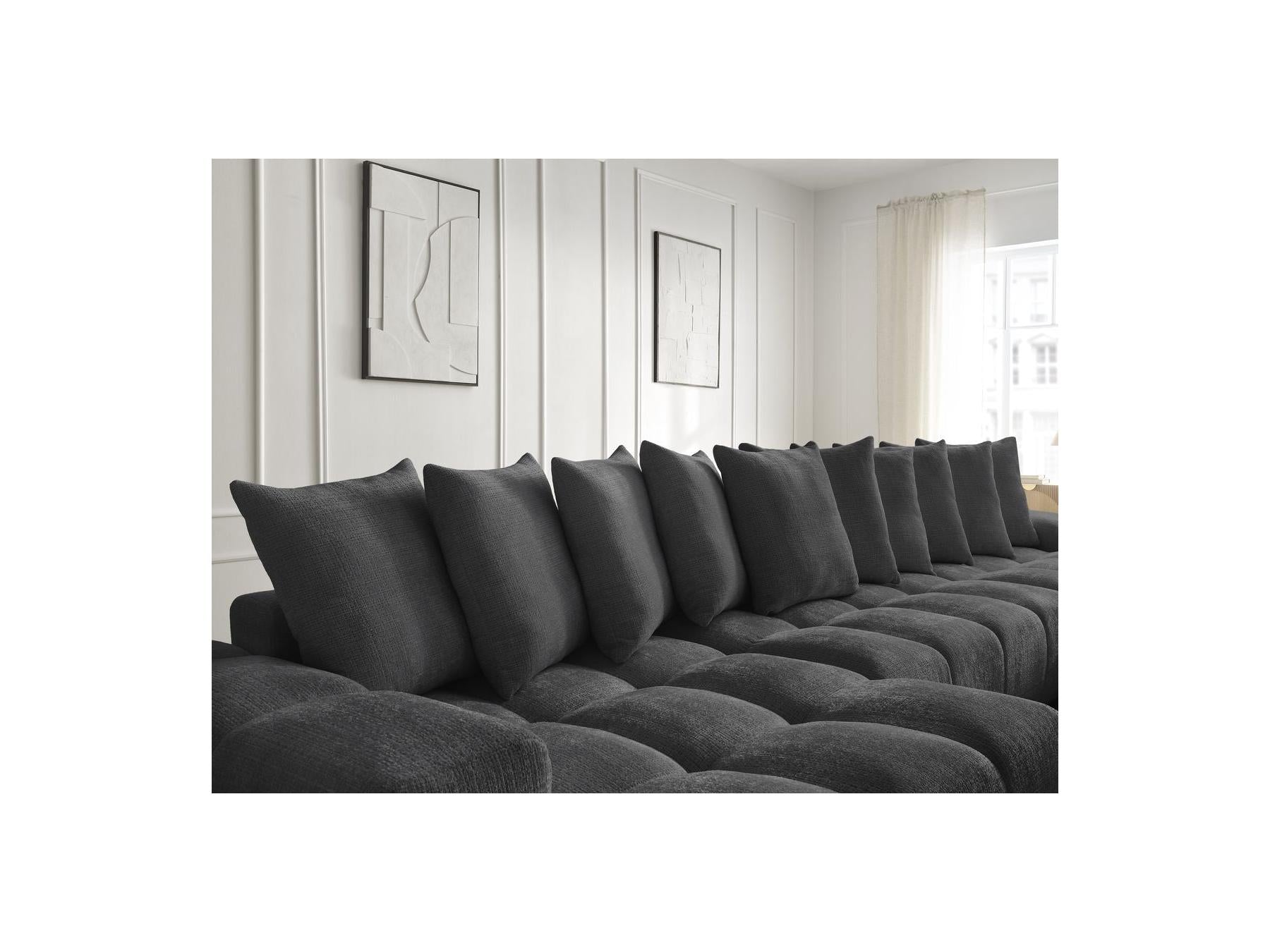 Anakin - Canapé Panoramique Convertible Coffre - Tissu Texturé - 10 Coussins
