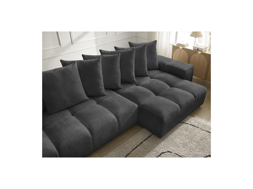 Anakin - Canapé Panoramique Convertible Coffre - Tissu Texturé - 10 Coussins