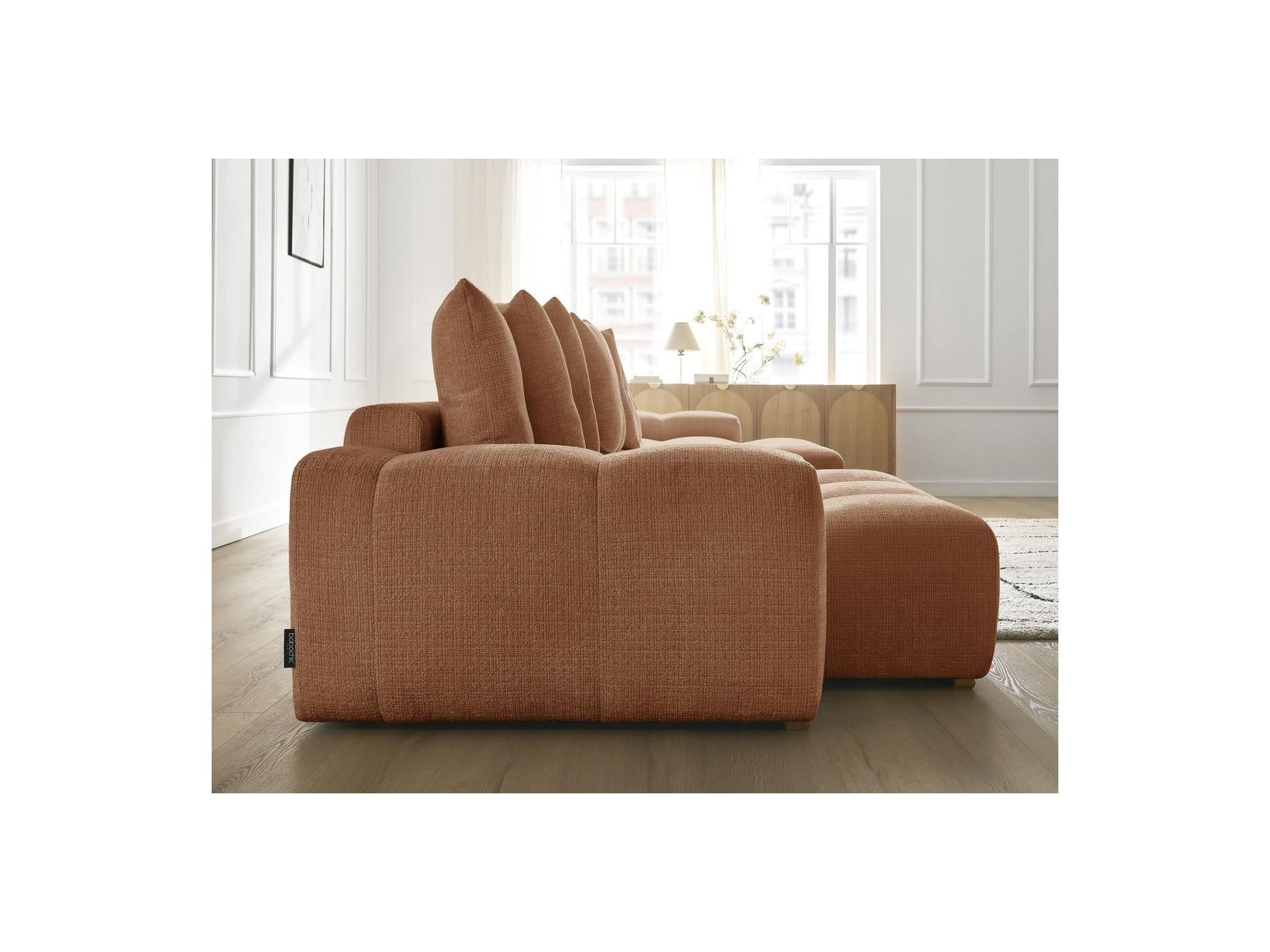 Anakin - Canapé Panoramique Convertible Coffre - Tissu Texturé - 10 Coussins