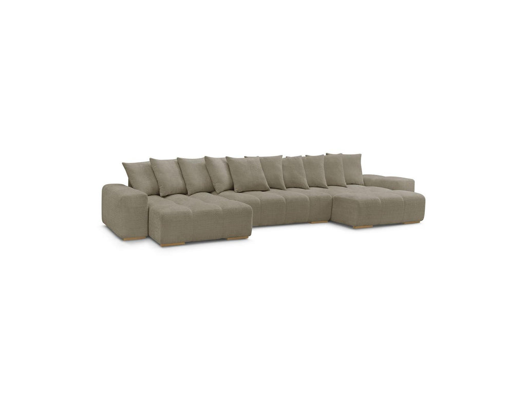Anakin - Canapé Panoramique Convertible Coffre - Tissu Texturé - 10 Coussins