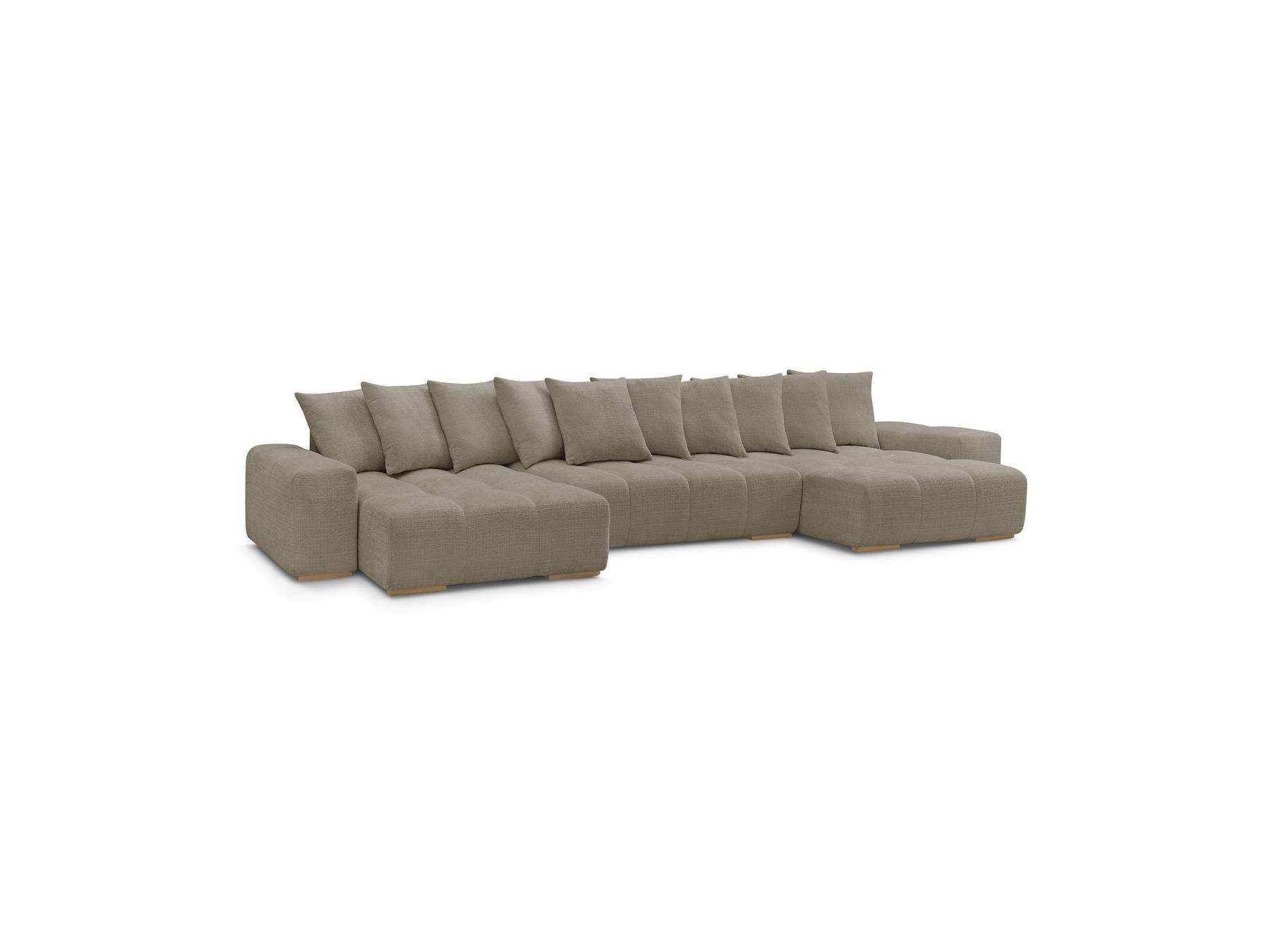 Anakin - Canapé Panoramique Convertible Coffre - Tissu Texturé - 10 Coussins