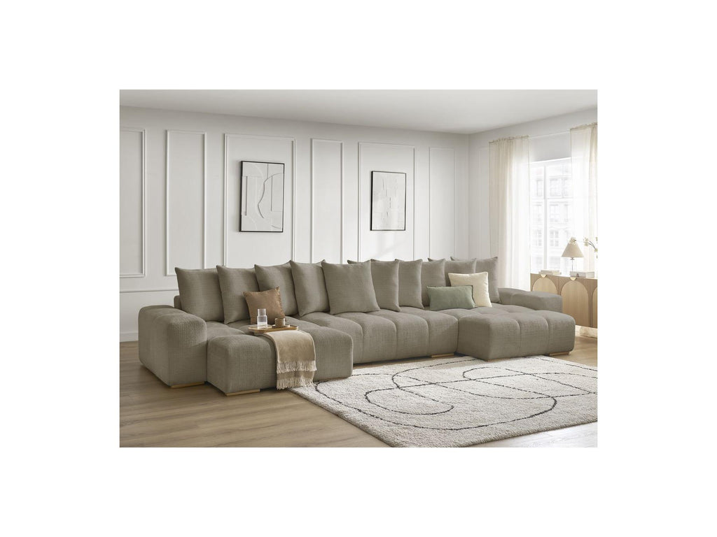 Anakin - Canapé Panoramique Convertible Coffre - Tissu Texturé - 10 Coussins