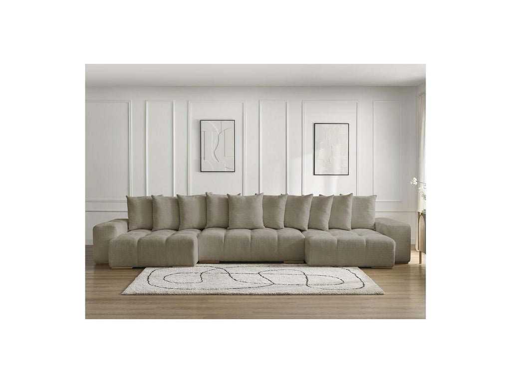 Anakin - Canapé Panoramique Convertible Coffre - Tissu Texturé - 10 Coussins