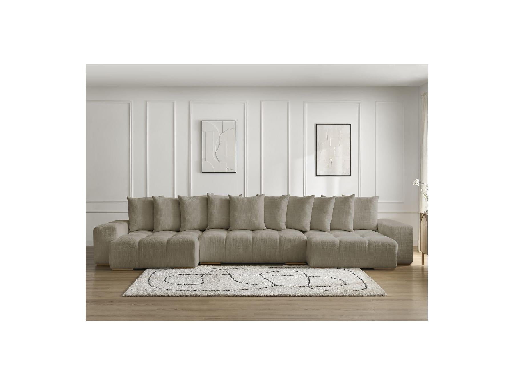 Anakin - Canapé Panoramique Convertible Coffre - Tissu Texturé - 10 Coussins