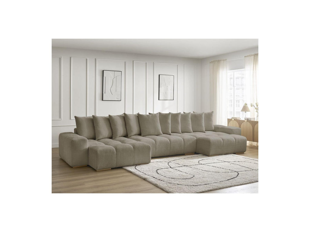 Anakin - Canapé Panoramique Convertible Coffre - Tissu Texturé - 10 Coussins