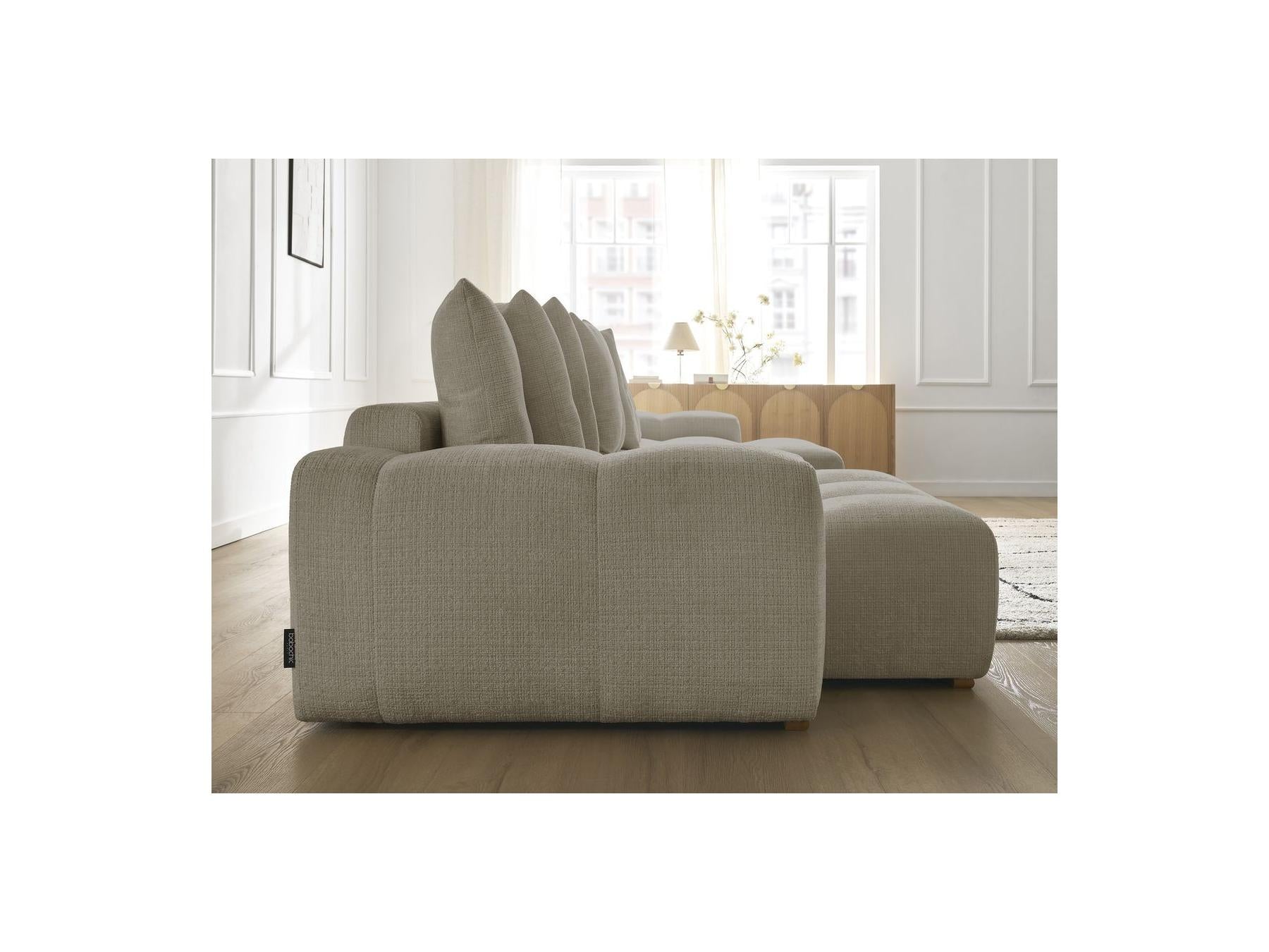 Anakin - Canapé Panoramique Convertible Coffre - Tissu Texturé - 10 Coussins