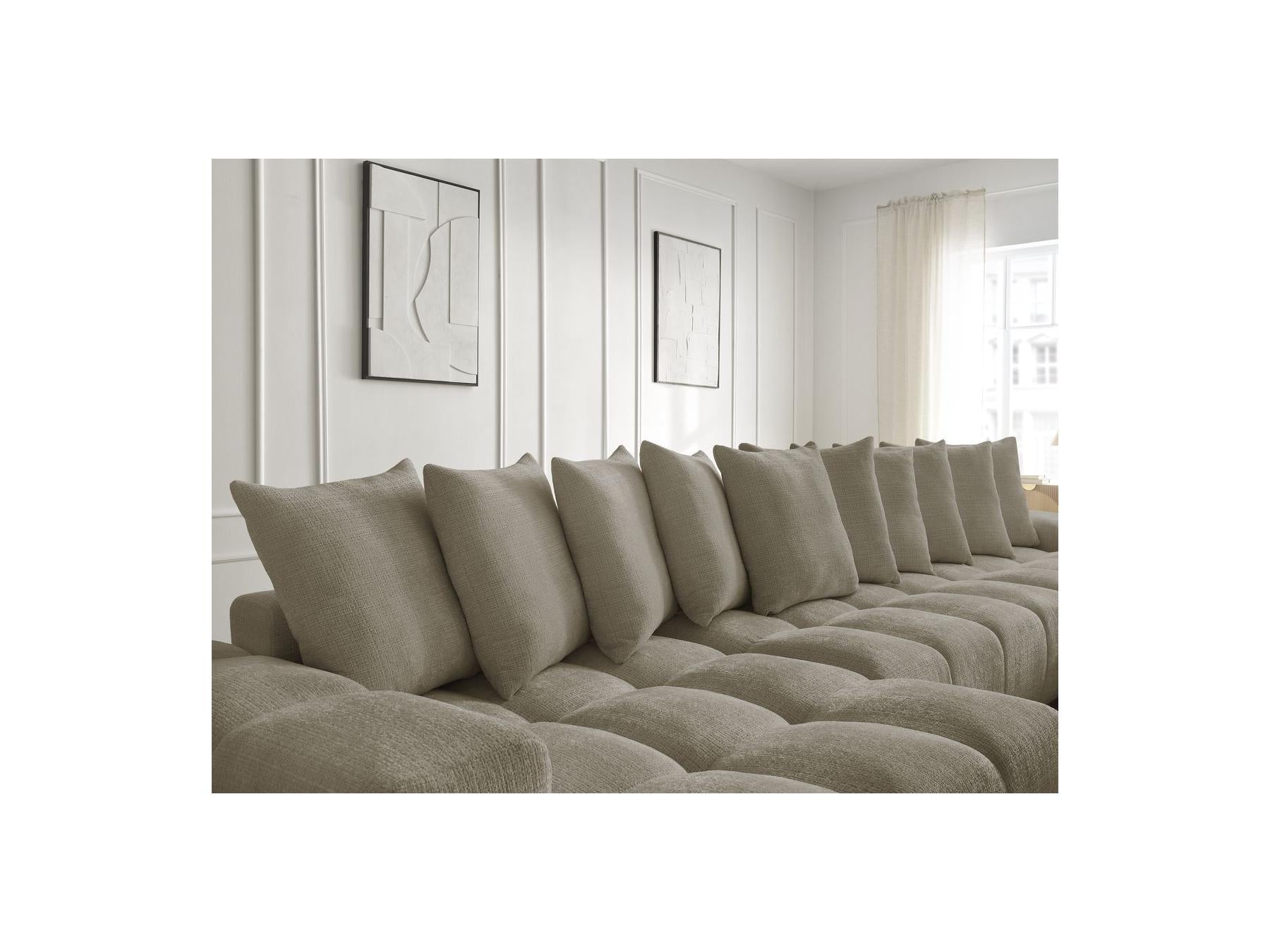 Anakin - Canapé Panoramique Convertible Coffre - Tissu Texturé - 10 Coussins
