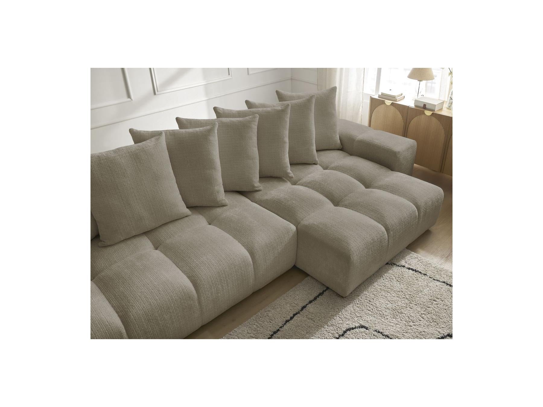 Anakin - Canapé Panoramique Convertible Coffre - Tissu Texturé - 10 Coussins