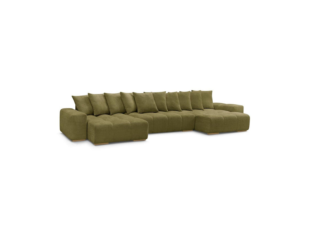 Anakin - Canapé Panoramique Convertible Coffre - Tissu Texturé - 10 Coussins