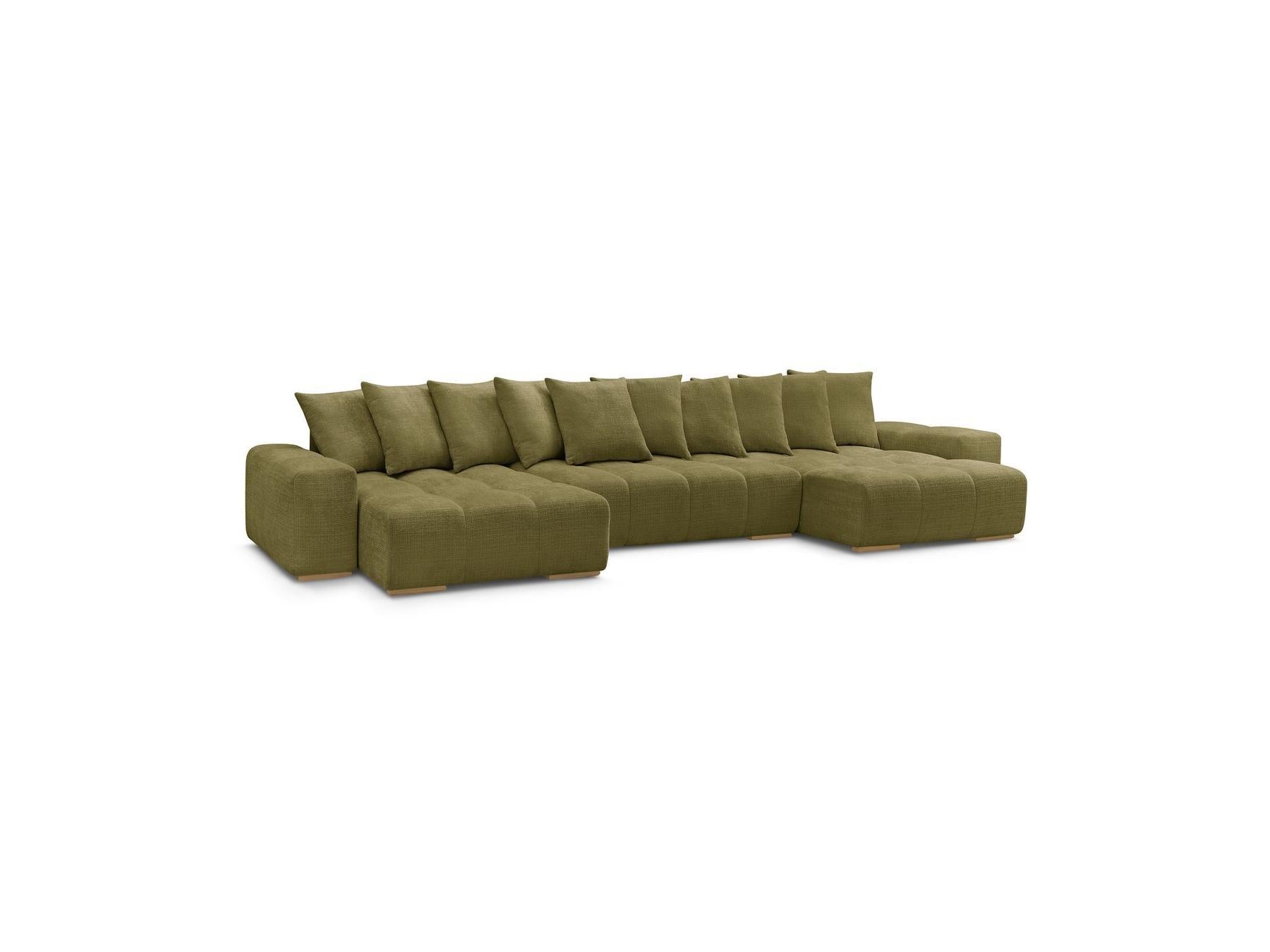 Anakin - Canapé Panoramique Convertible Coffre - Tissu Texturé - 10 Coussins