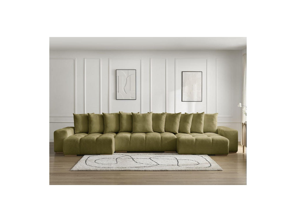 Anakin - Canapé Panoramique Convertible Coffre - Tissu Texturé - 10 Coussins