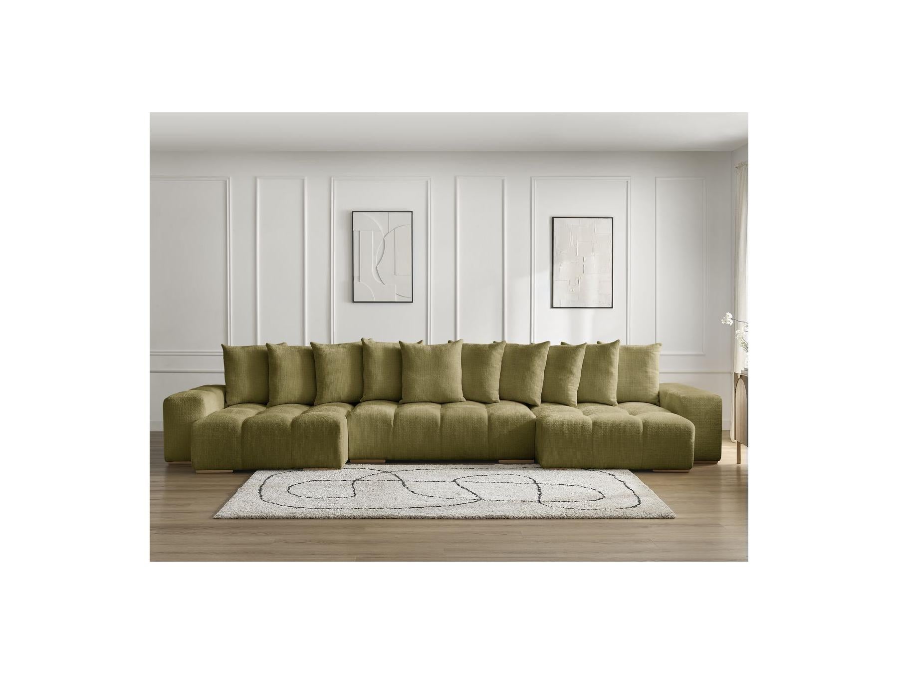 Anakin - Canapé Panoramique Convertible Coffre - Tissu Texturé - 10 Coussins
