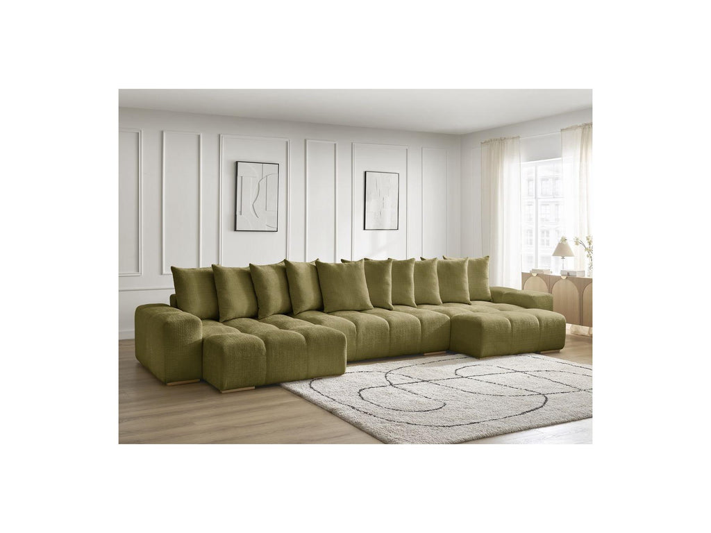 Anakin - Canapé Panoramique Convertible Coffre - Tissu Texturé - 10 Coussins