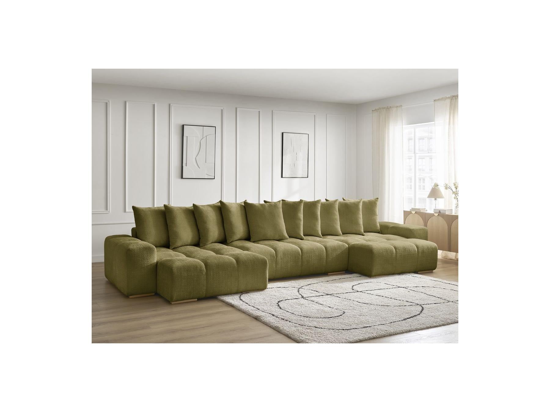 Anakin - Canapé Panoramique Convertible Coffre - Tissu Texturé - 10 Coussins