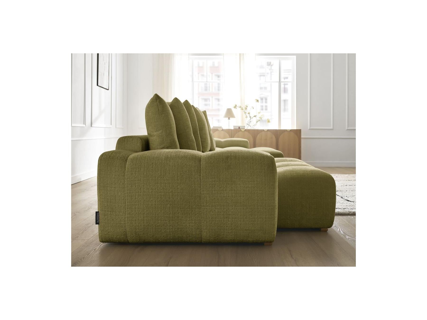 Anakin - Canapé Panoramique Convertible Coffre - Tissu Texturé - 10 Coussins