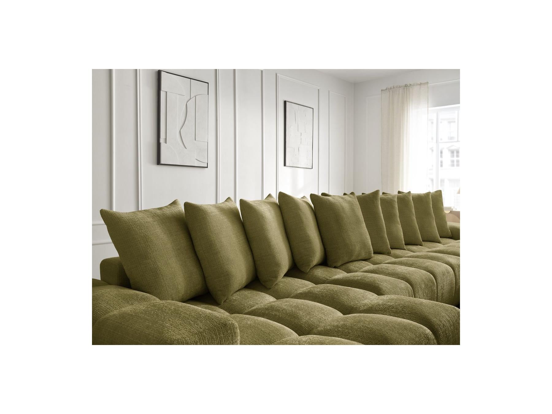 Anakin - Canapé Panoramique Convertible Coffre - Tissu Texturé - 10 Coussins