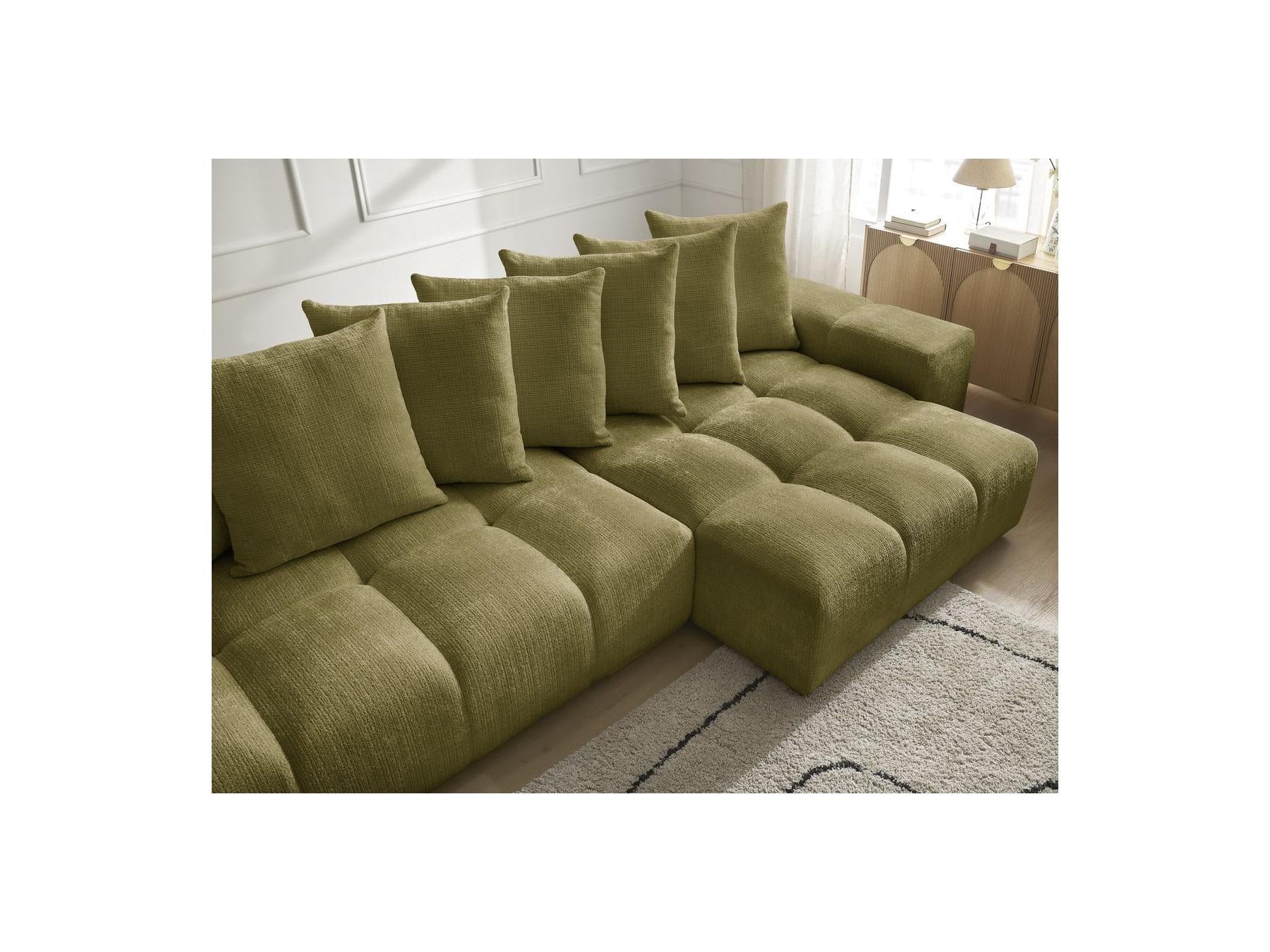 Anakin - Canapé Panoramique Convertible Coffre - Tissu Texturé - 10 Coussins