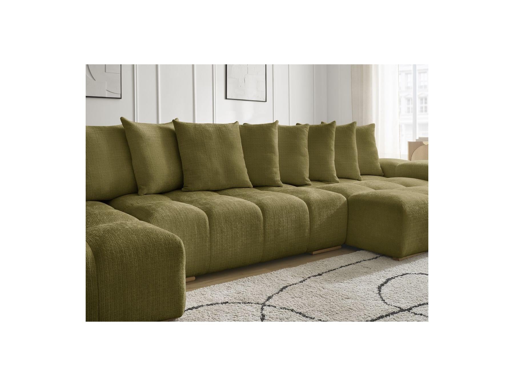 Anakin - Canapé Panoramique Convertible Coffre - Tissu Texturé - 10 Coussins