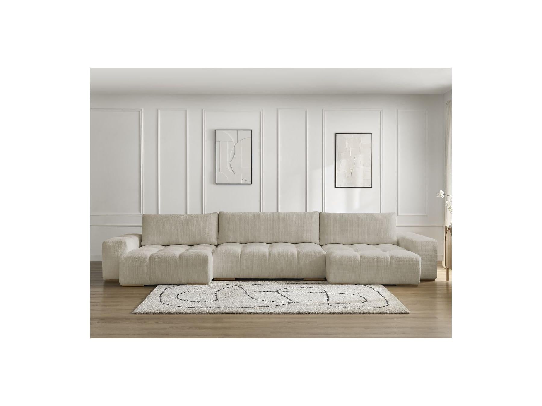 Anakin - Canapé Panoramique Convertible Coffre - Tissu Texturé - 3 Coussins