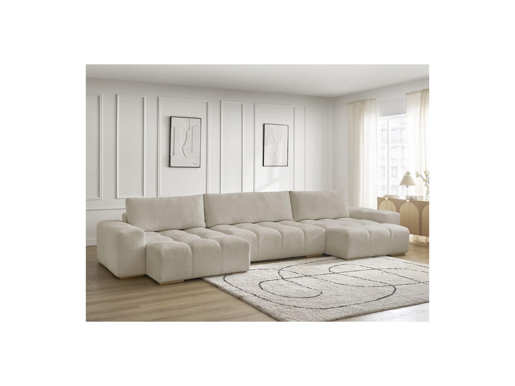 Anakin - Canapé Panoramique Convertible Coffre - Tissu Texturé - 3 Coussins