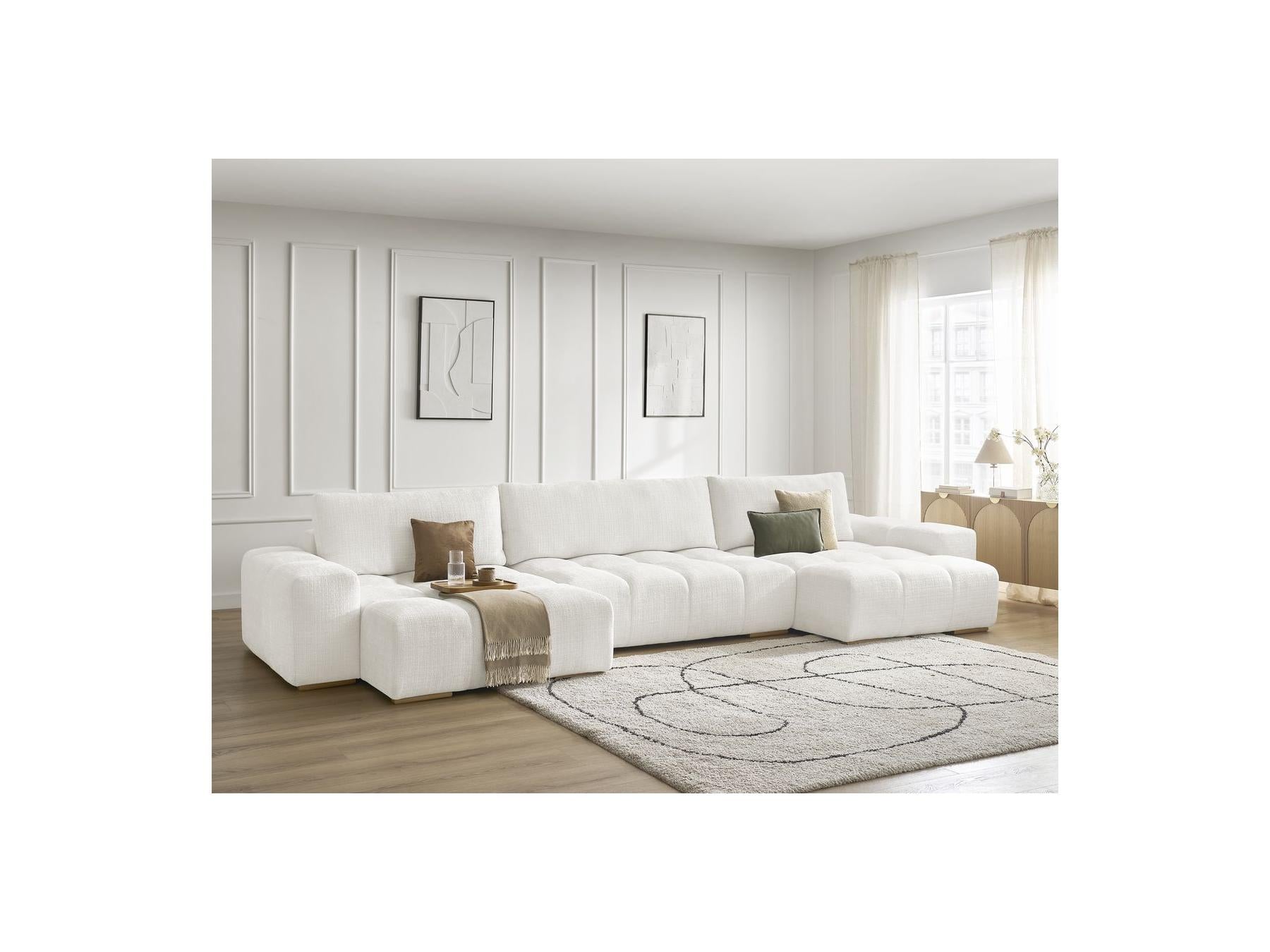 Anakin - Canapé Panoramique Convertible Coffre - Tissu Texturé - 3 Coussins