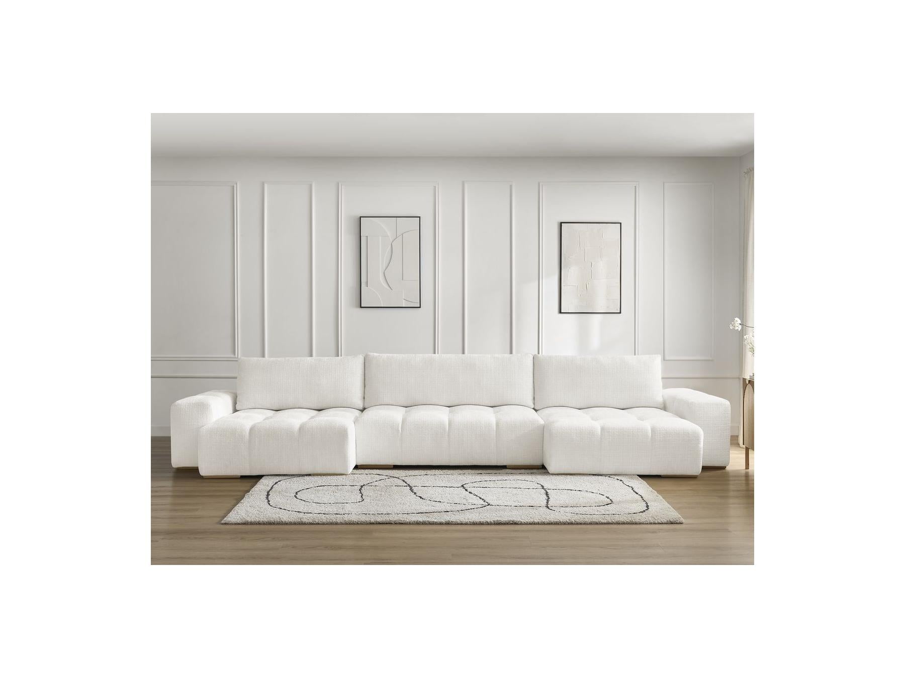 Anakin - Canapé Panoramique Convertible Coffre - Tissu Texturé - 3 Coussins