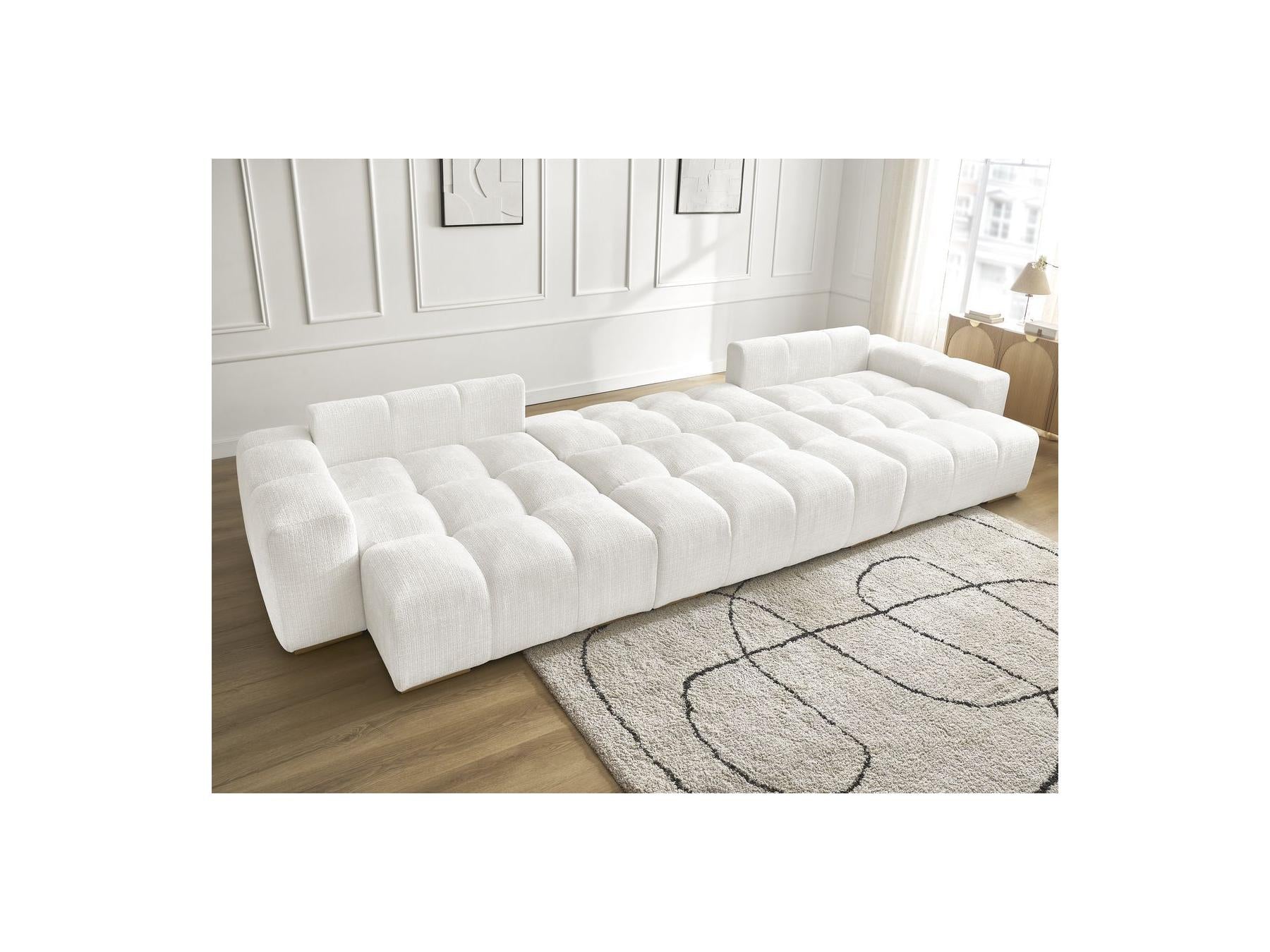 Anakin - Canapé Panoramique Convertible Coffre - Tissu Texturé - 3 Coussins