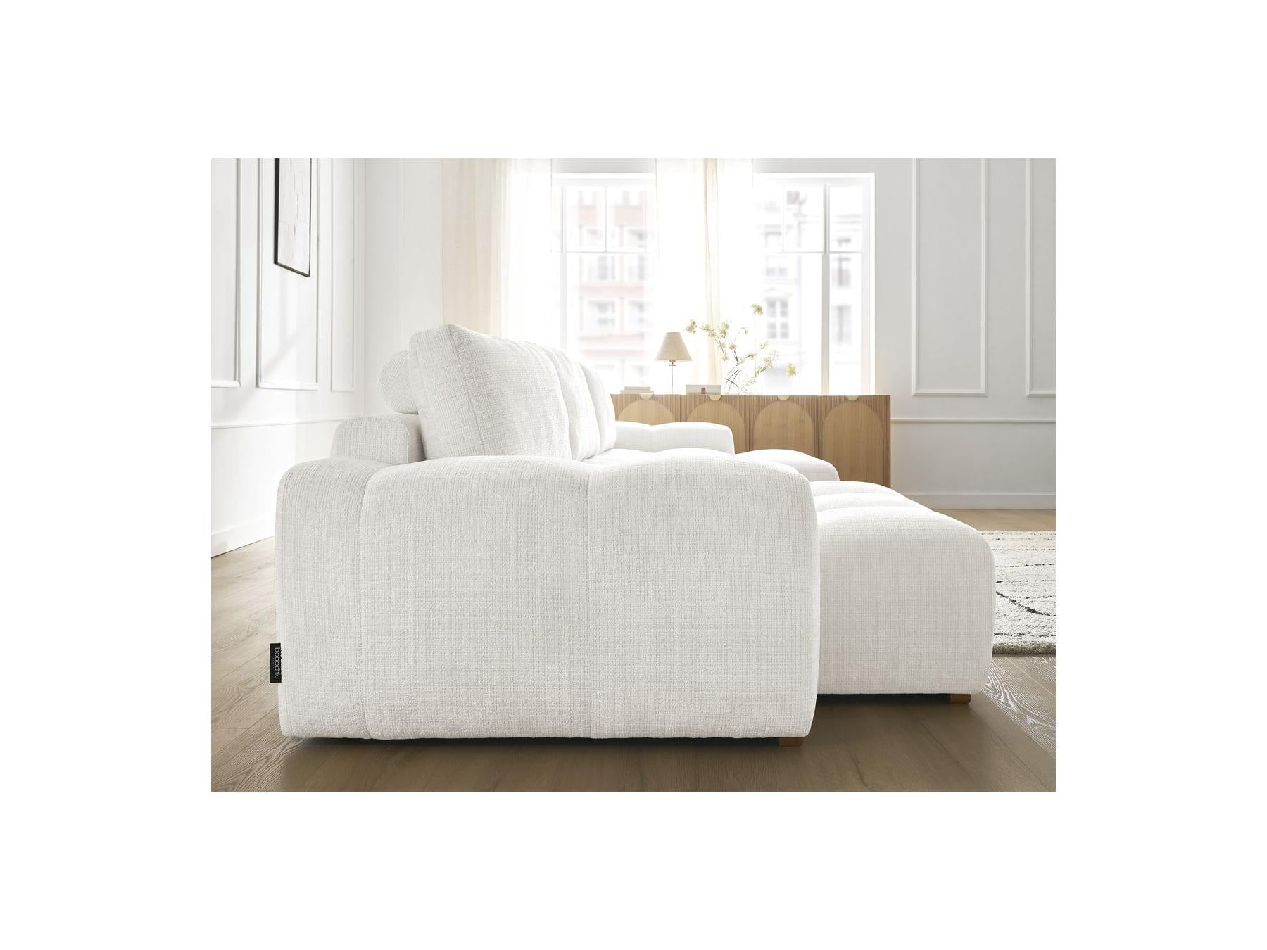 Anakin - Canapé Panoramique Convertible Coffre - Tissu Texturé - 3 Coussins