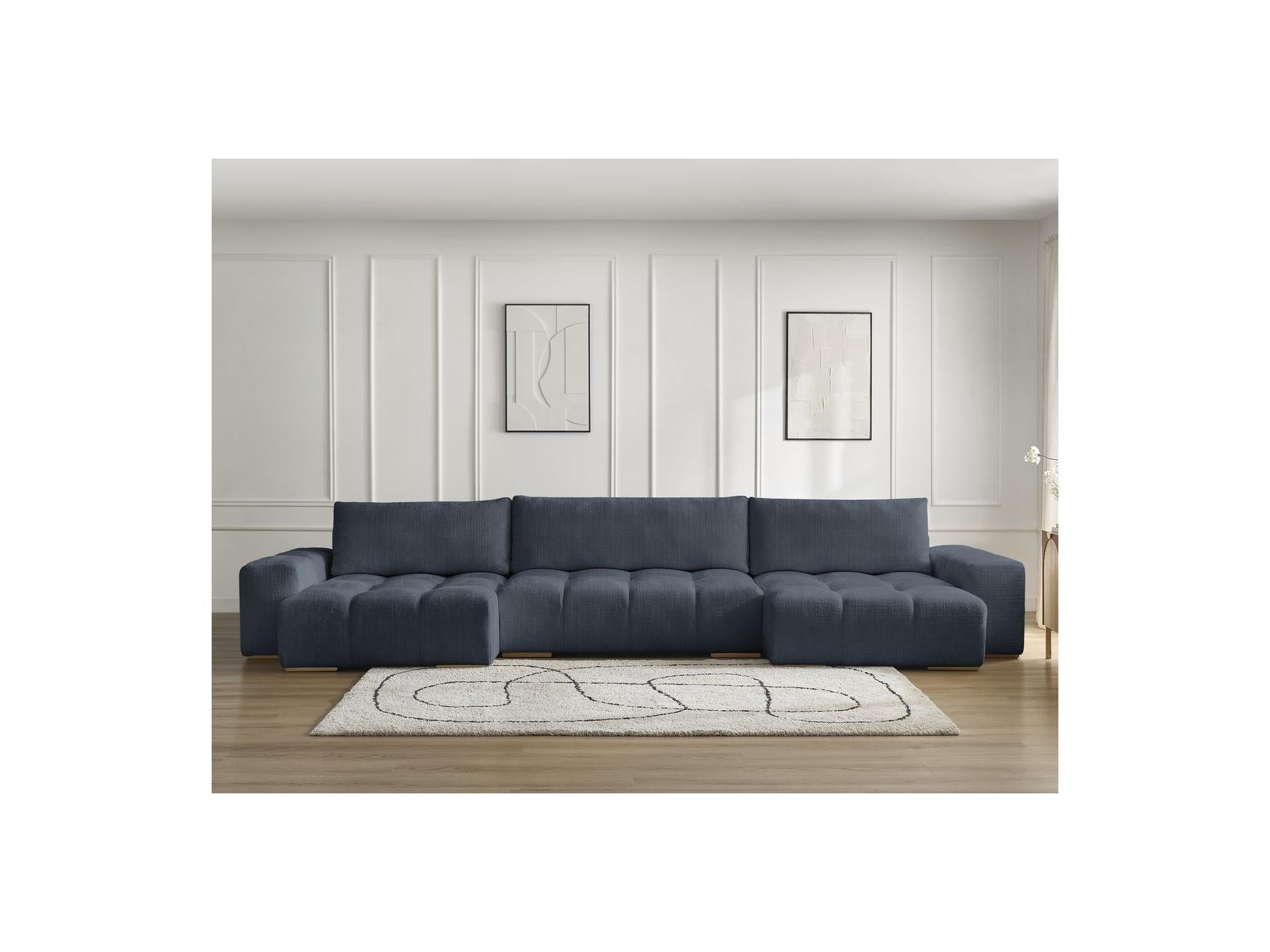 Anakin - Canapé Panoramique Convertible Coffre - Tissu Texturé - 3 Coussins