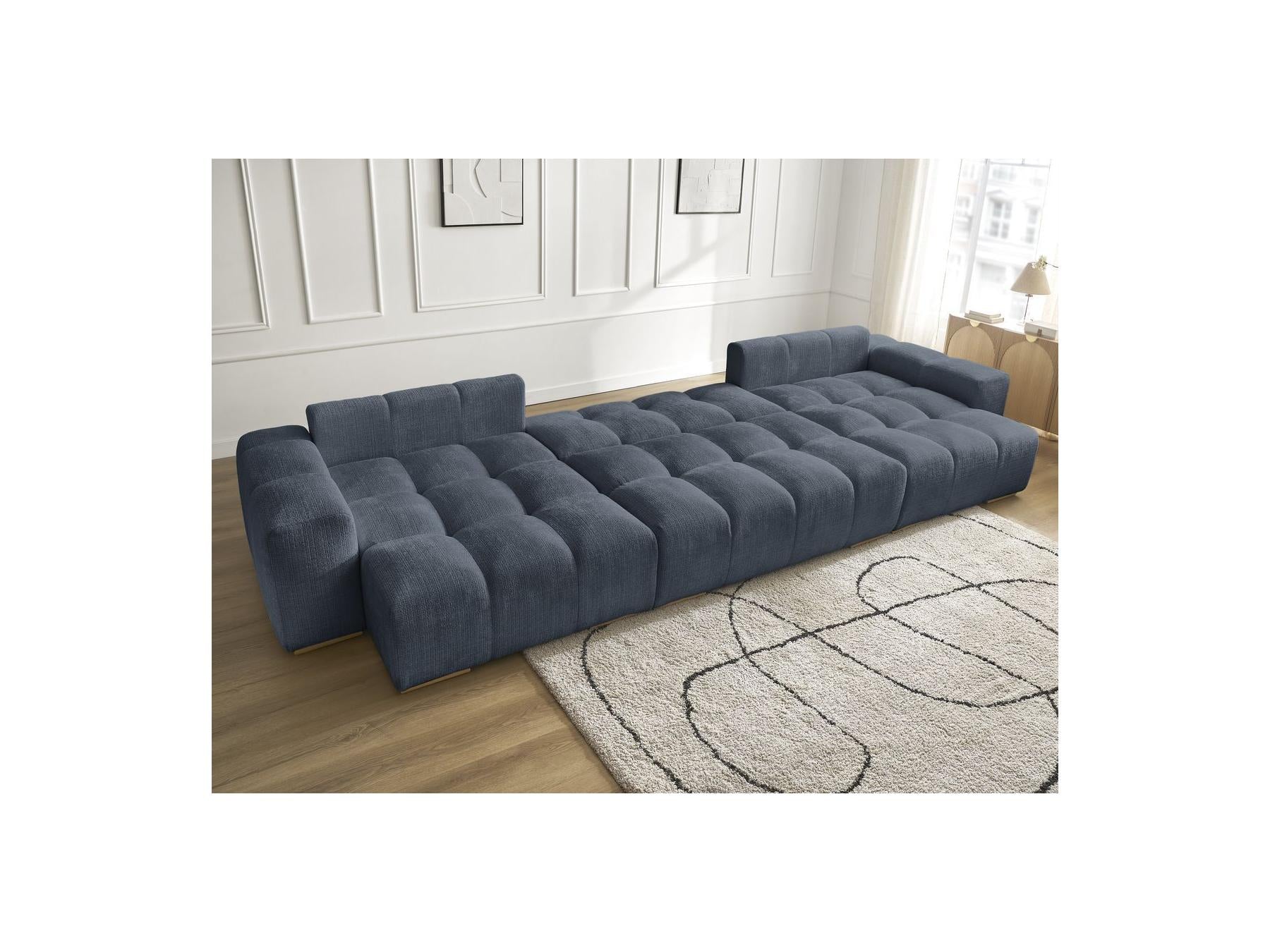 Anakin - Canapé Panoramique Convertible Coffre - Tissu Texturé - 3 Coussins