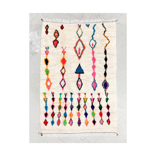 Tapis Berbère Marocain Azilal - Ecru À Motifs Colorés