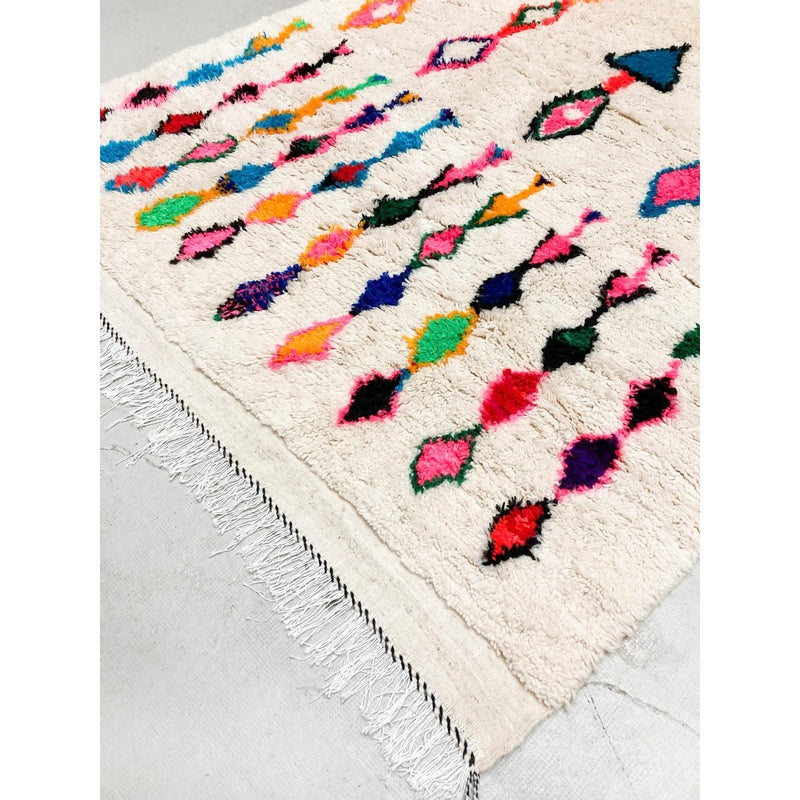 Tapis Berbère Marocain Azilal - Ecru À Motifs Colorés