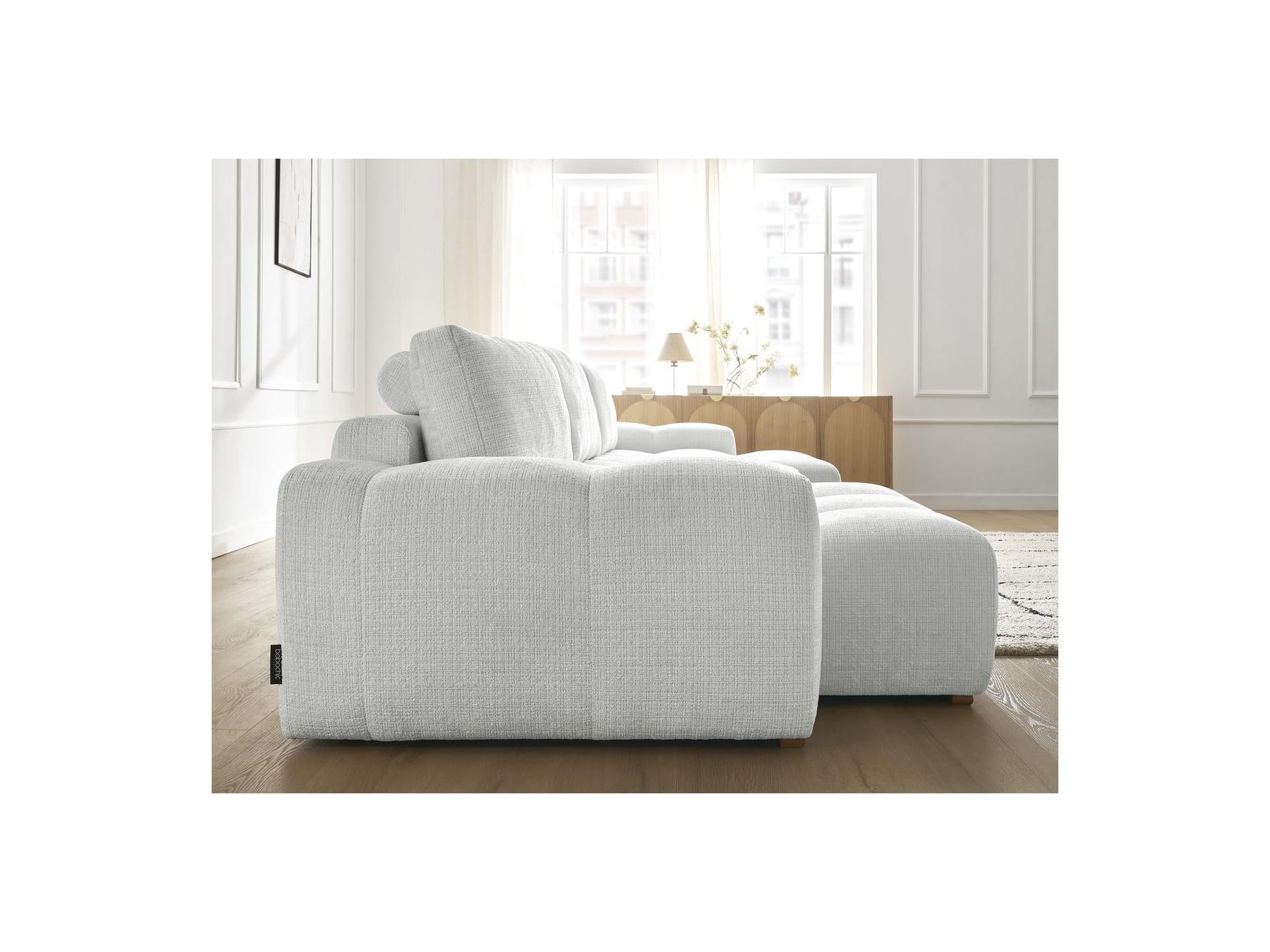 Anakin - Canapé Panoramique Convertible Coffre - Tissu Texturé - 3 Coussins