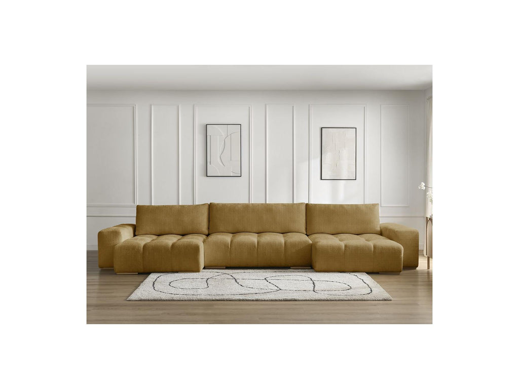 Anakin - Canapé Panoramique Convertible Coffre - Tissu Texturé - 3 Coussins