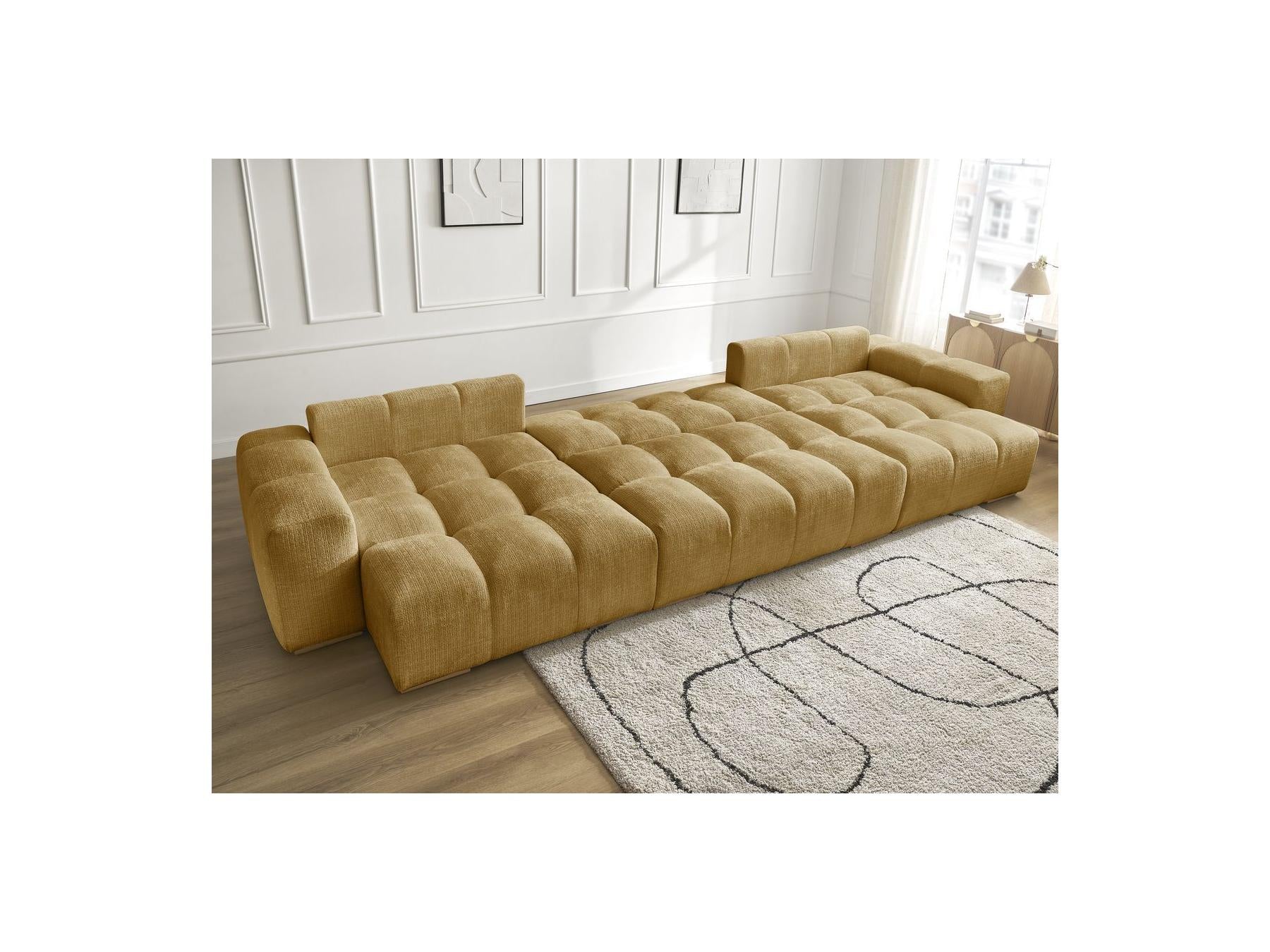Anakin - Canapé Panoramique Convertible Coffre - Tissu Texturé - 3 Coussins