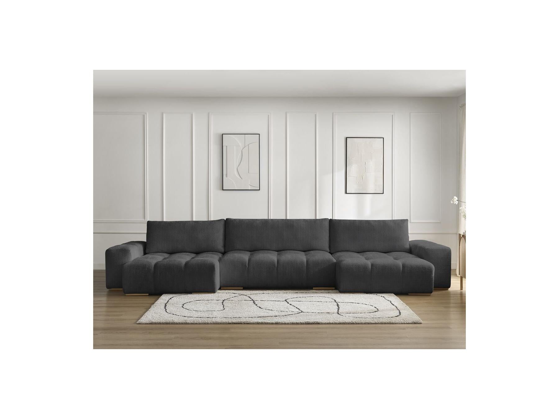 Anakin - Canapé Panoramique Convertible Coffre - Tissu Texturé - 3 Coussins