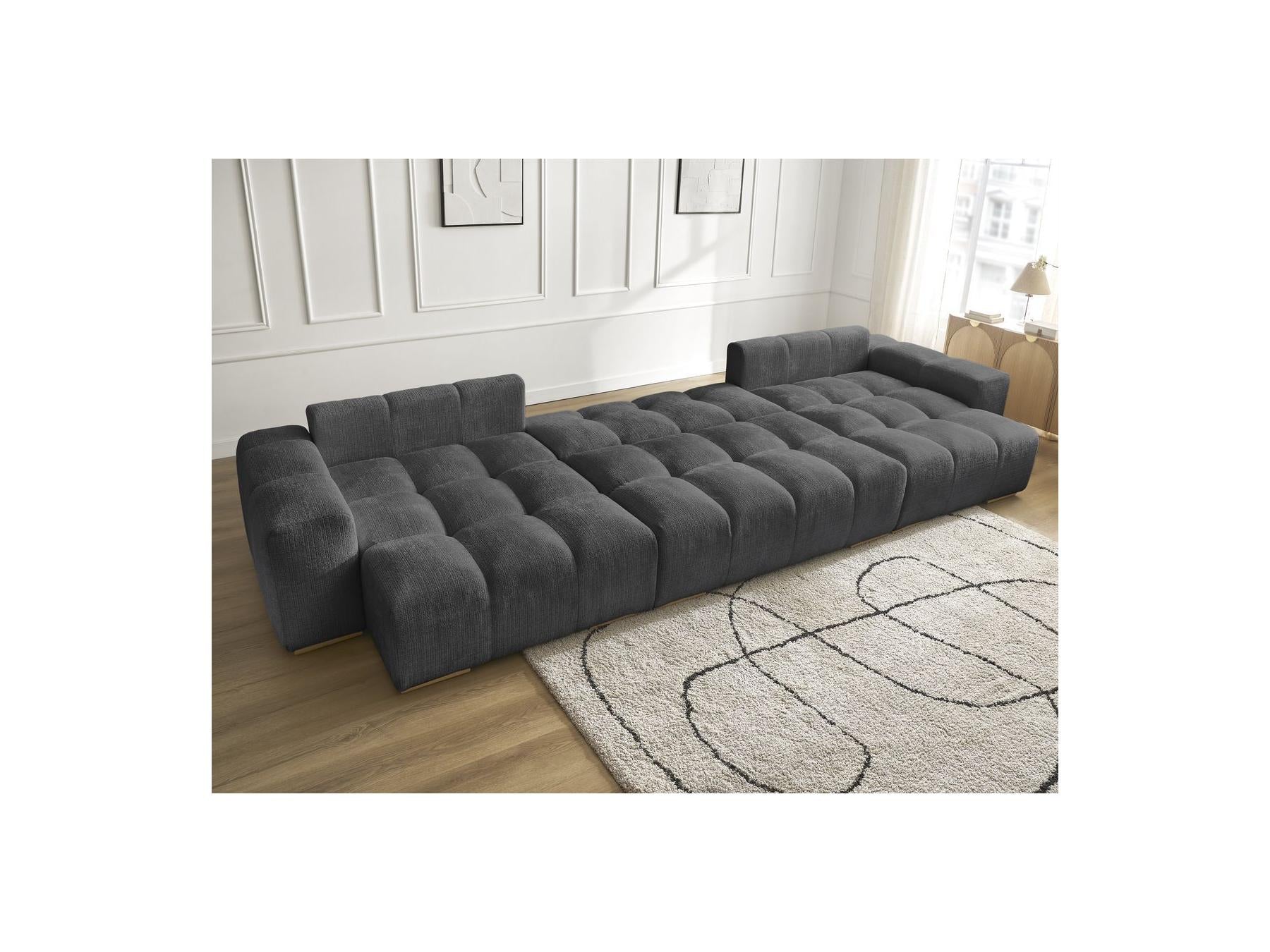 Anakin - Canapé Panoramique Convertible Coffre - Tissu Texturé - 3 Coussins