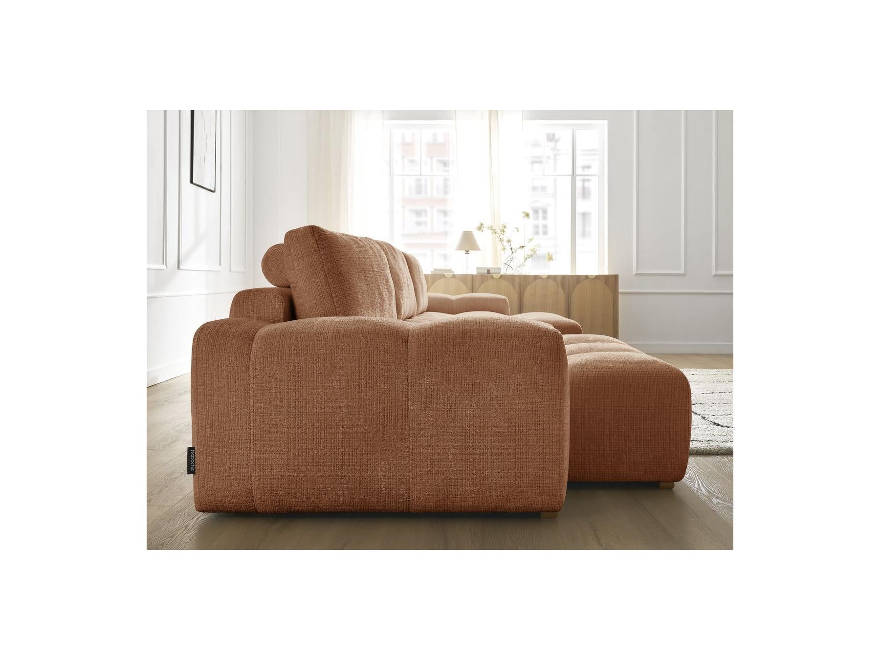Anakin - Canapé Panoramique Convertible Coffre - Tissu Texturé - 3 Coussins