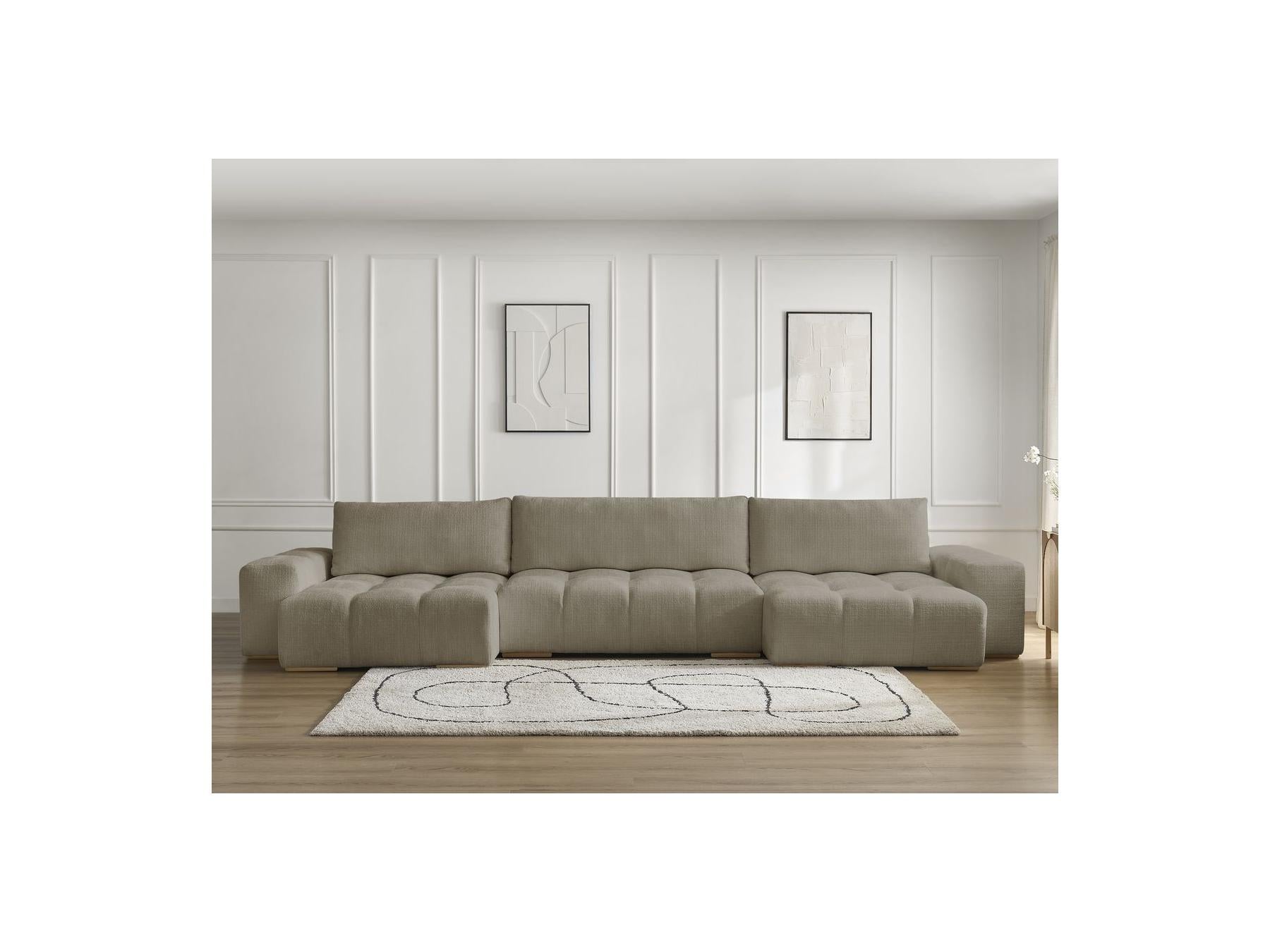 Anakin - Canapé Panoramique Convertible Coffre - Tissu Texturé - 3 Coussins