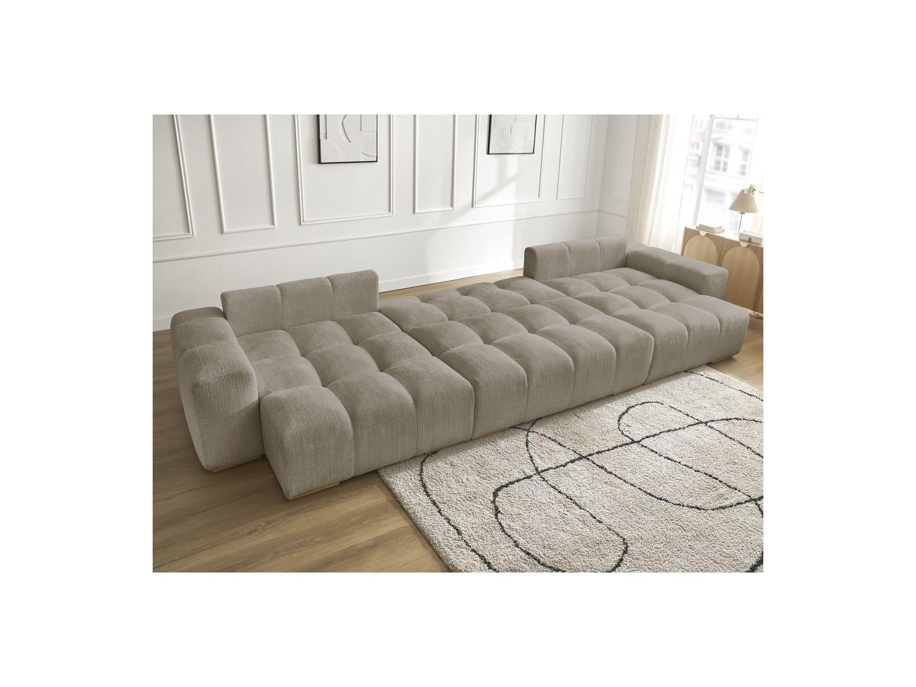 Anakin - Canapé Panoramique Convertible Coffre - Tissu Texturé - 3 Coussins