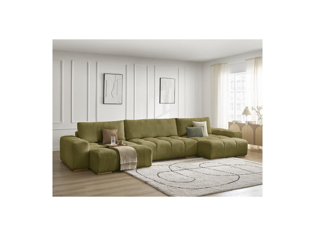 Anakin - Canapé Panoramique Convertible Coffre - Tissu Texturé - 3 Coussins