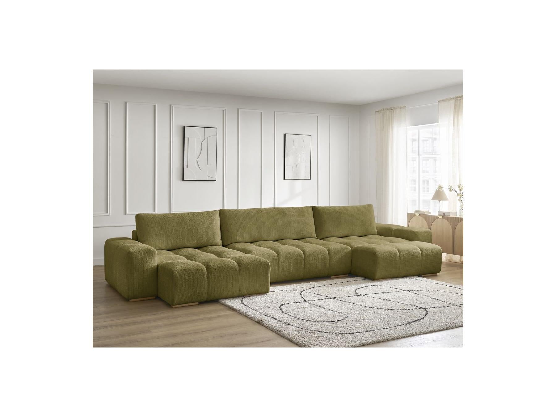 Anakin - Canapé Panoramique Convertible Coffre - Tissu Texturé - 3 Coussins