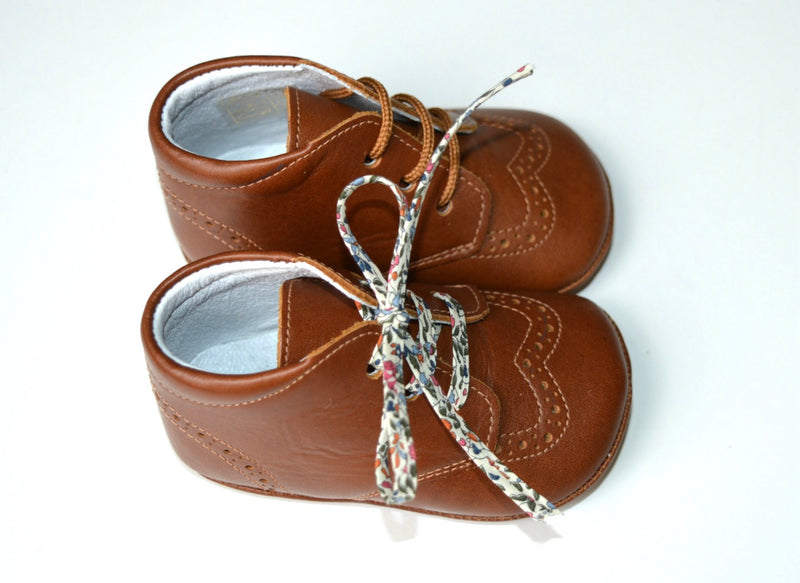 Chaussons Bébé Souples Antidérapants Mini-Adonis - Cuir Cognac - Mixte
