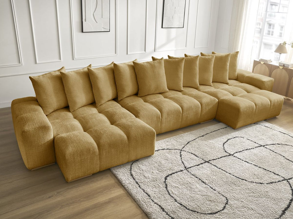 Anakin - Canapé Panoramique Fixe - Tissu Texturé - 10 Coussins
