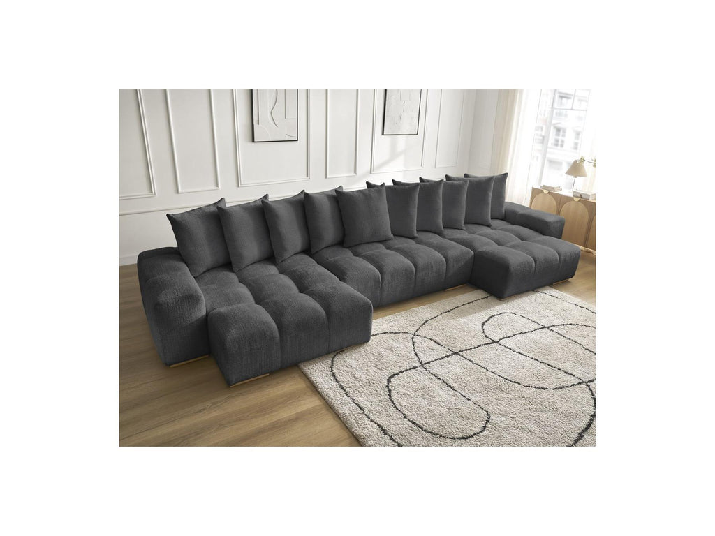 Anakin - Canapé Panoramique Fixe - Tissu Texturé - 10 Coussins
