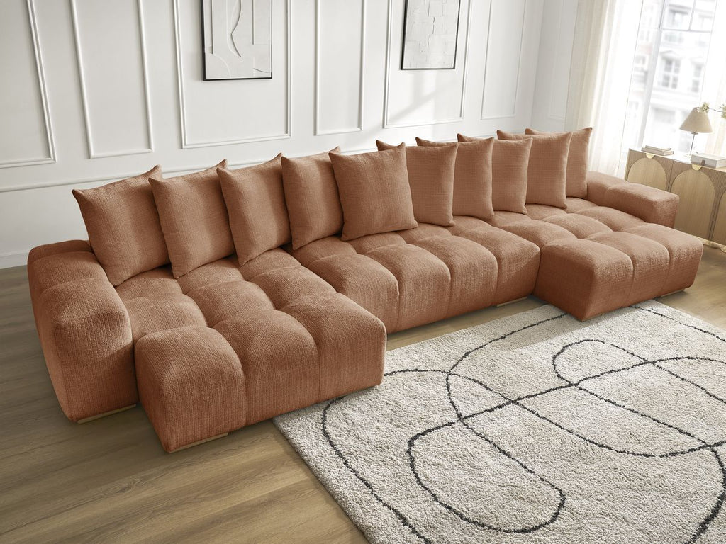 Anakin - Canapé Panoramique Fixe - Tissu Texturé - 10 Coussins